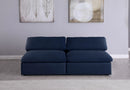 Serene Navy Linen Fabric Deluxe Cloud Modular Armless Sofa