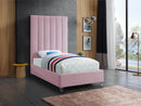Via Pink Velvet Twin Bed