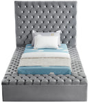 Bliss Grey Velvet Twin Bed (3 Boxes)