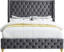 Savan Grey Velvet Queen Bed