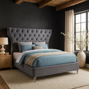 Kira Grey Velvet Queen Bed