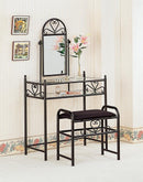 Traditional Black Vanity With Glass Top and Fabric Stool - Legacy Furniture - NY