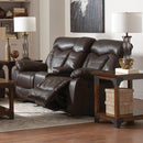 Zimmerman Dark Brown Faux Leather Power Motion Loveseat - Legacy Furniture - NY